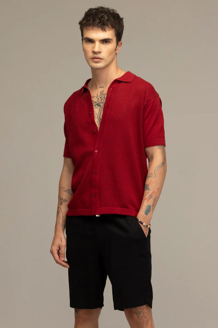 TerraKnit Knitted Crochet Red Shirt