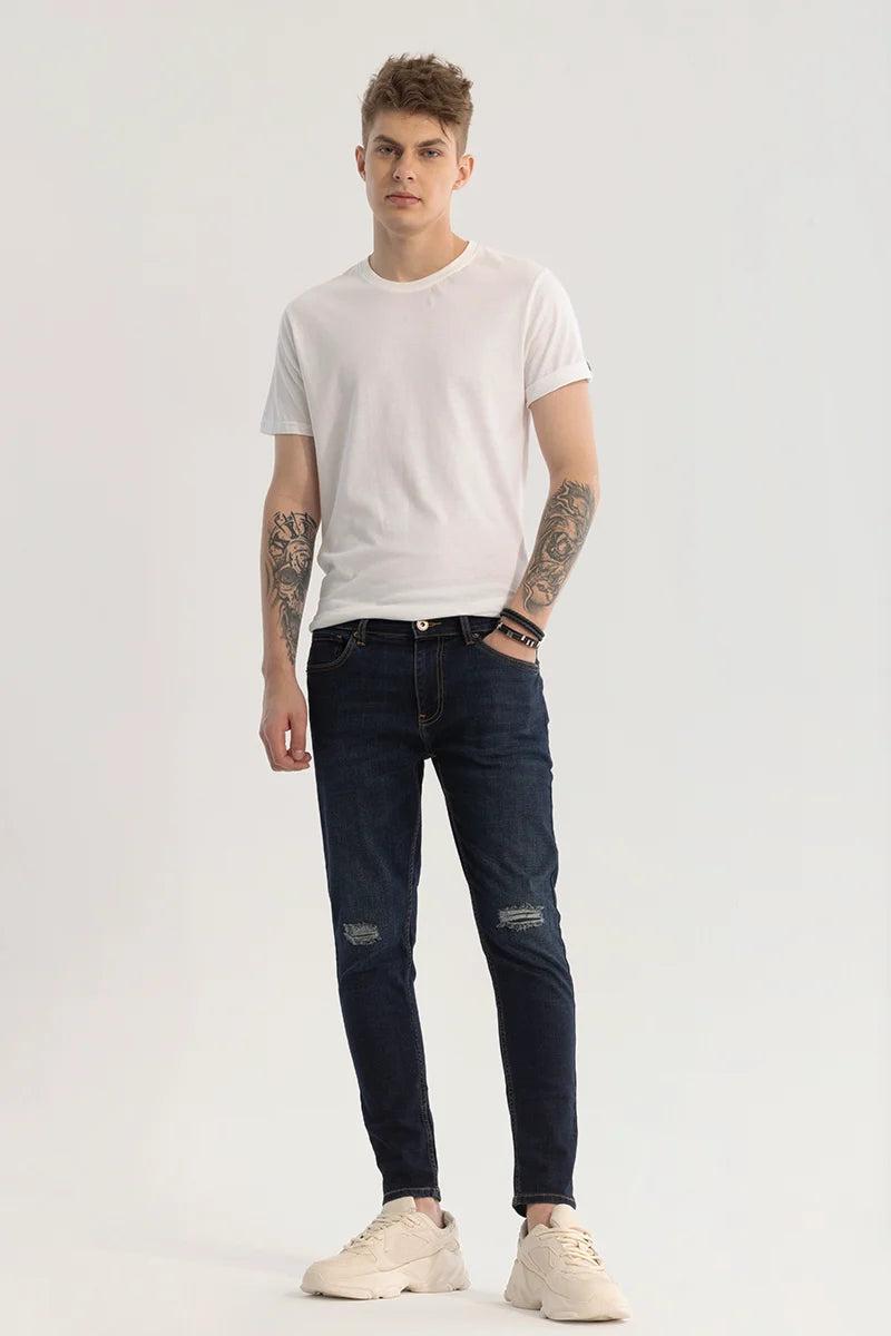 Navy Distressed Skinny Fit Jeans