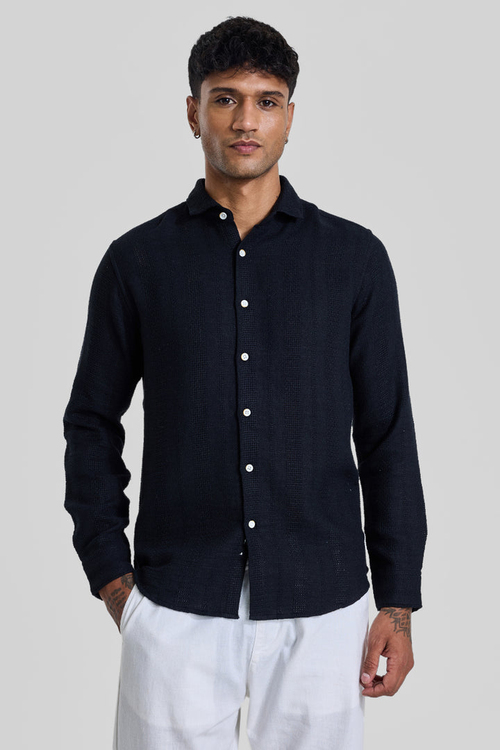 Black Knitted Slim Fit Shirt