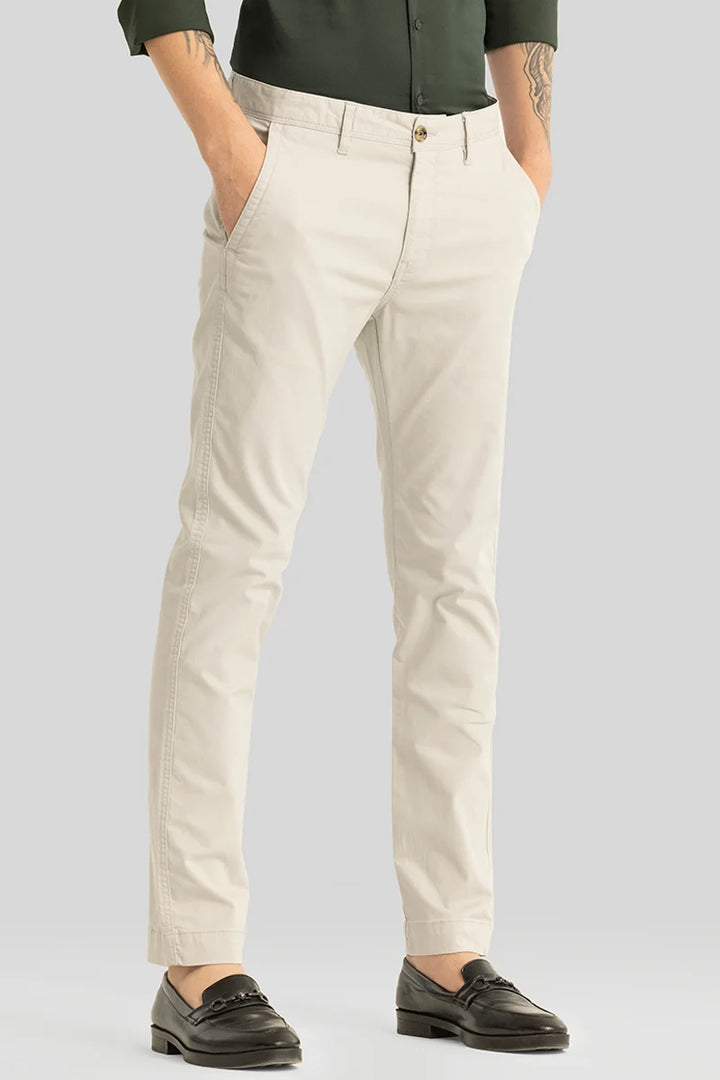 Astral Cream Plain Slim Fit Chinos