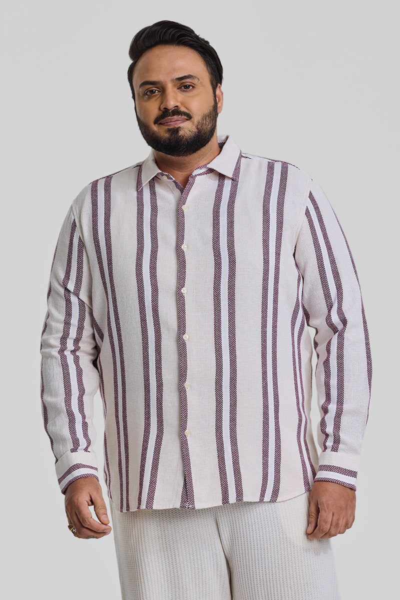 Cream Stripes Casual Plus Size Shirt