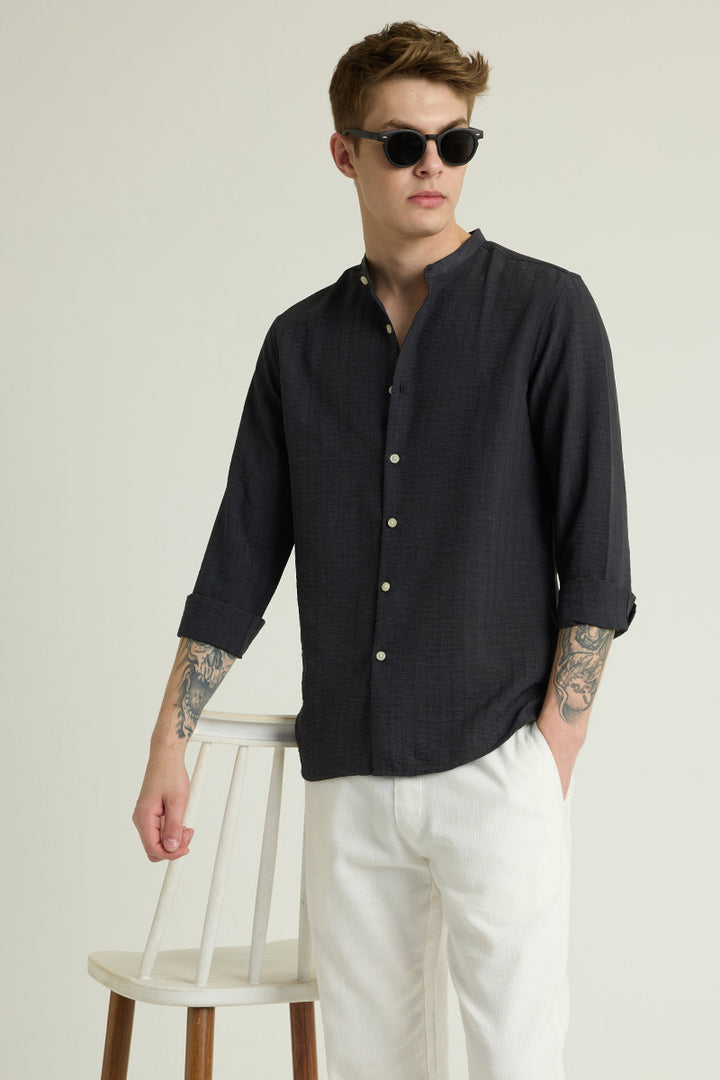 Charcoal Grey Mandarin Textured Shirt