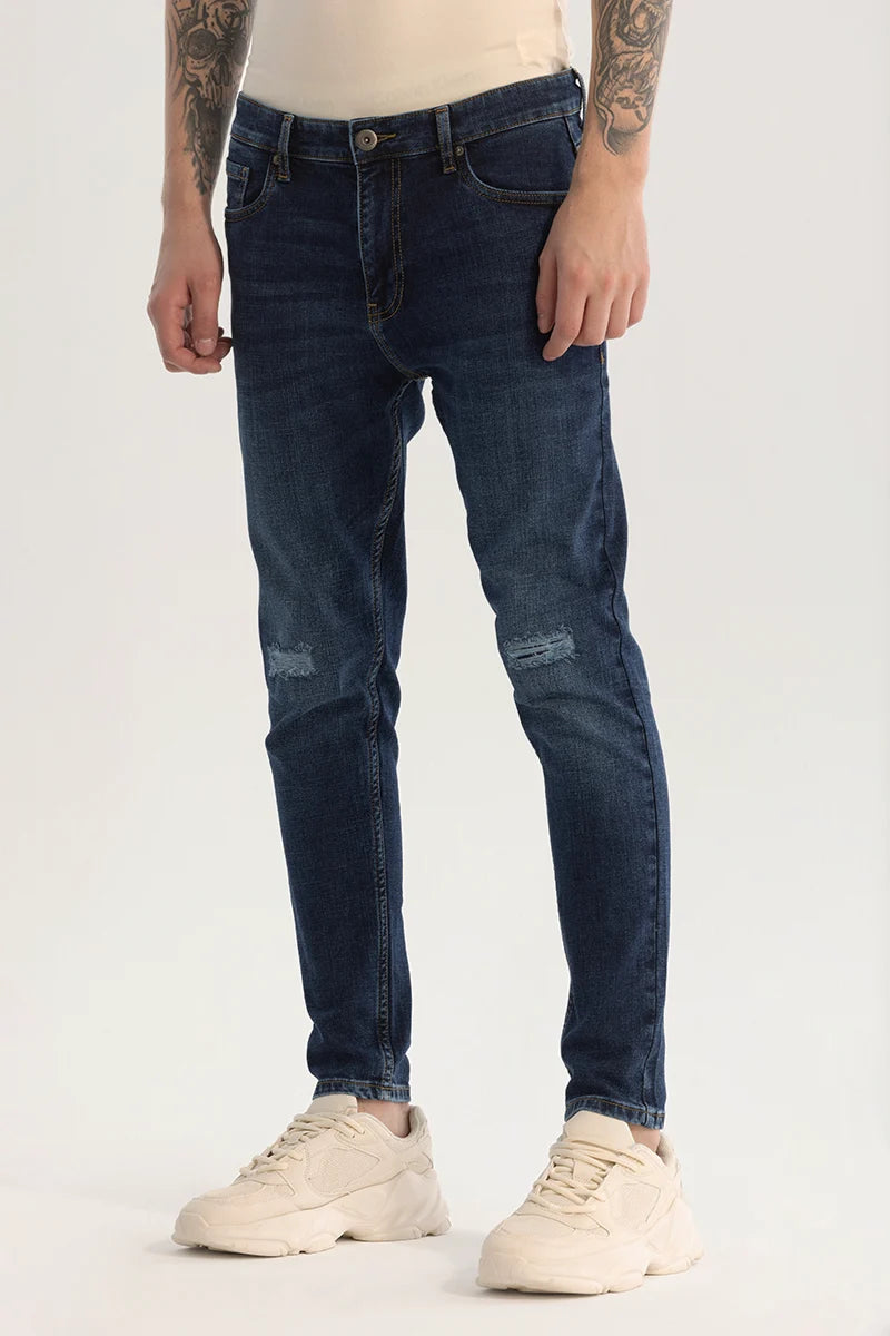 Dark Blue Distressed Skinny Fit Jeans