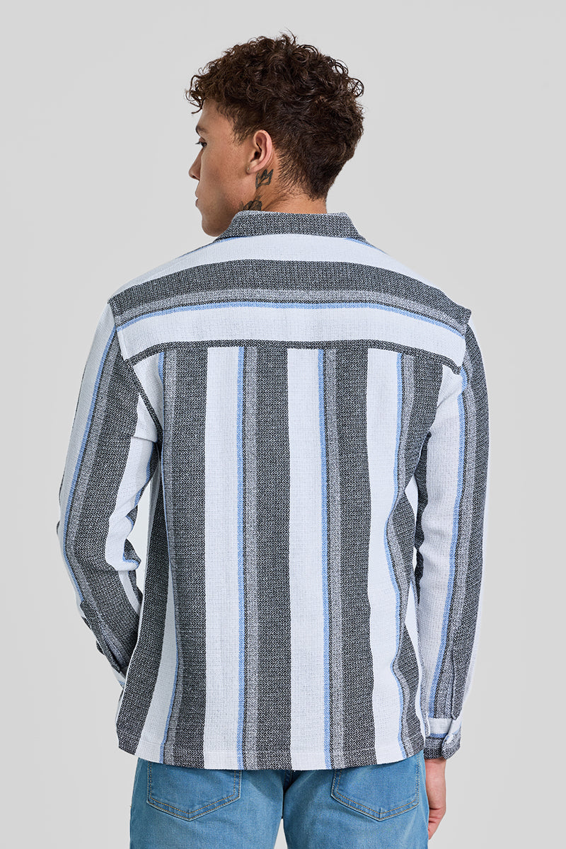 Charcoal Grey Stripes Box Fit Shirt