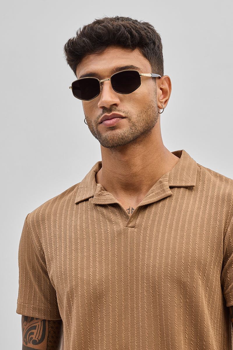 Light Brown Textured Cuban T-Shirt