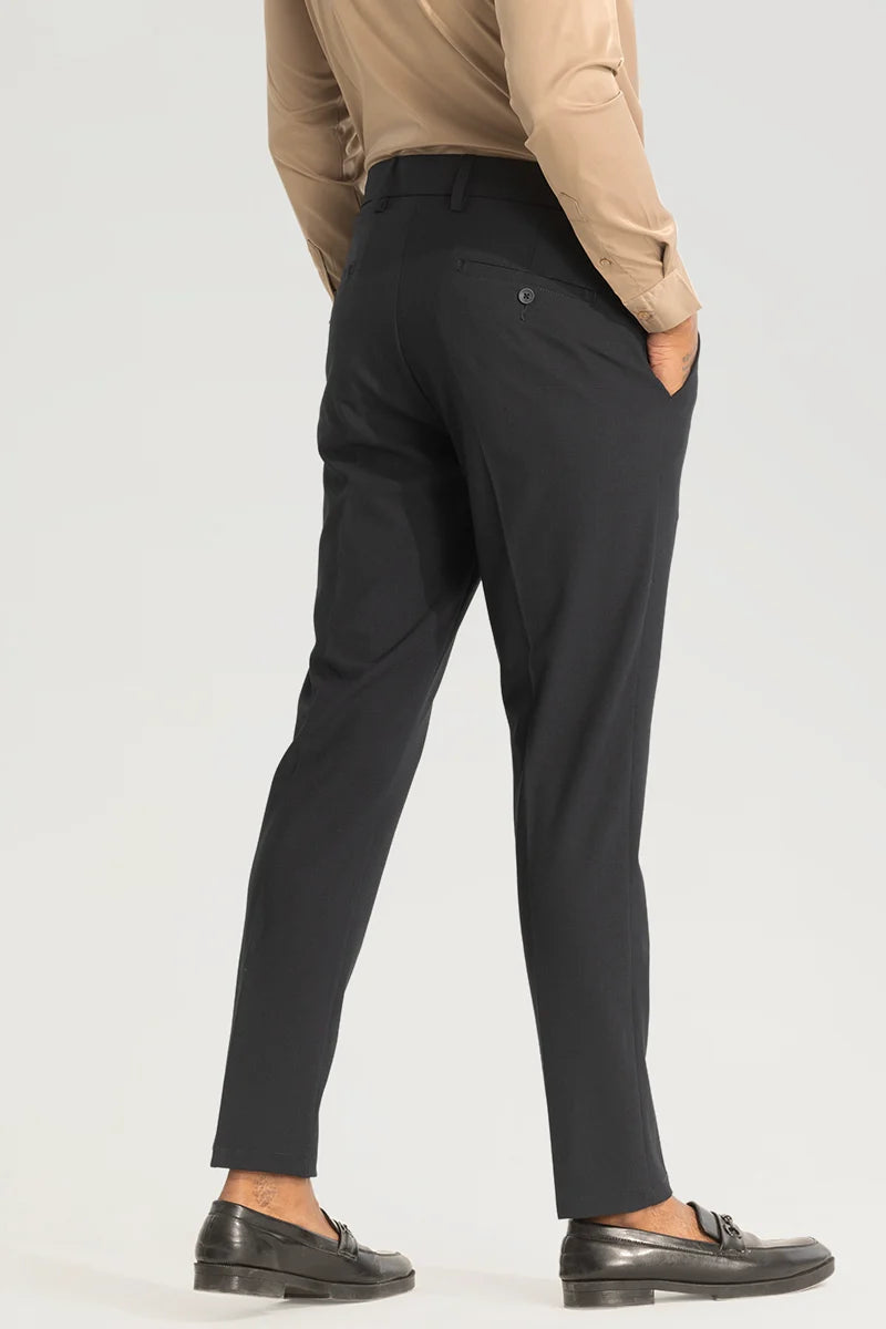 Charcoal Grey Self-Design Slim Fit Trousers