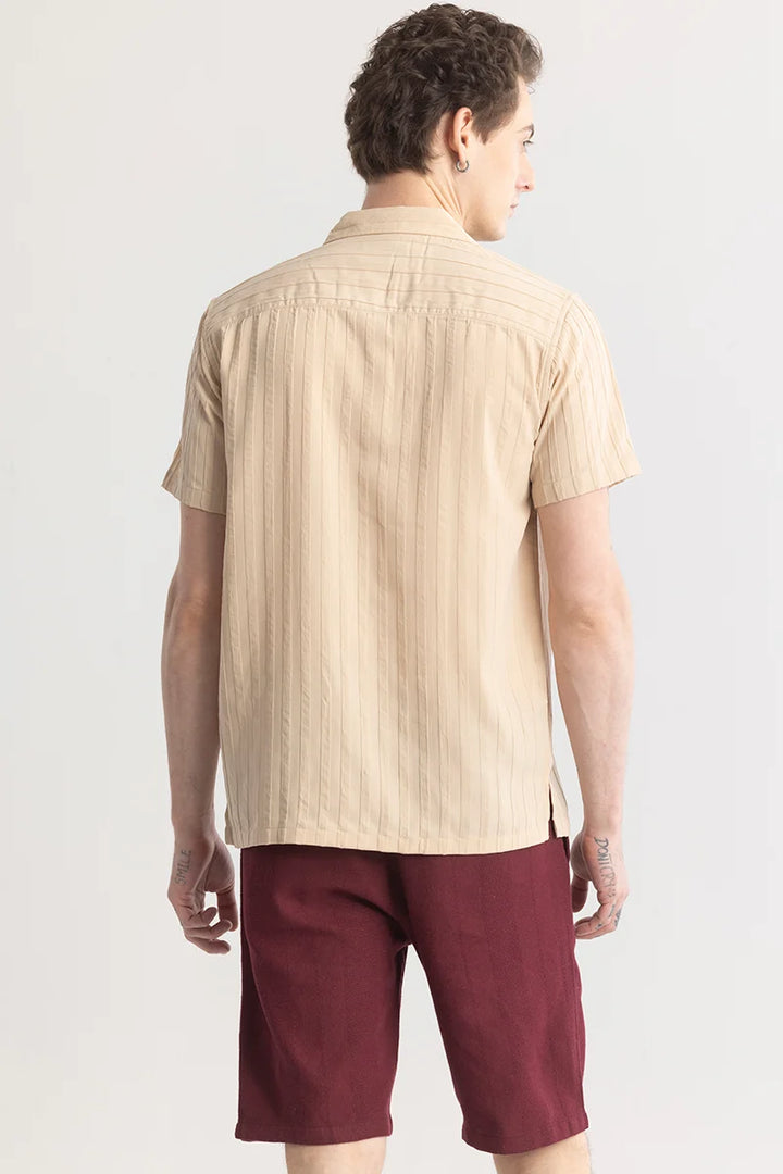 Stripariffic Beige Self-Design Shirt