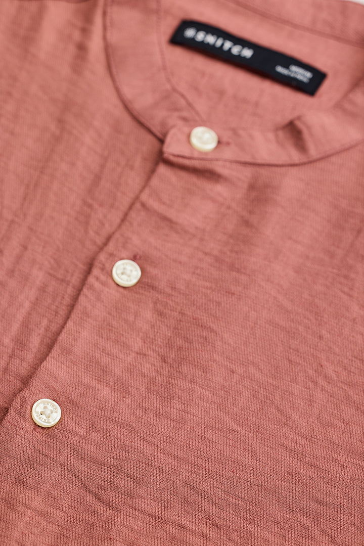 Coral Mandarin Linen Blend Shirt