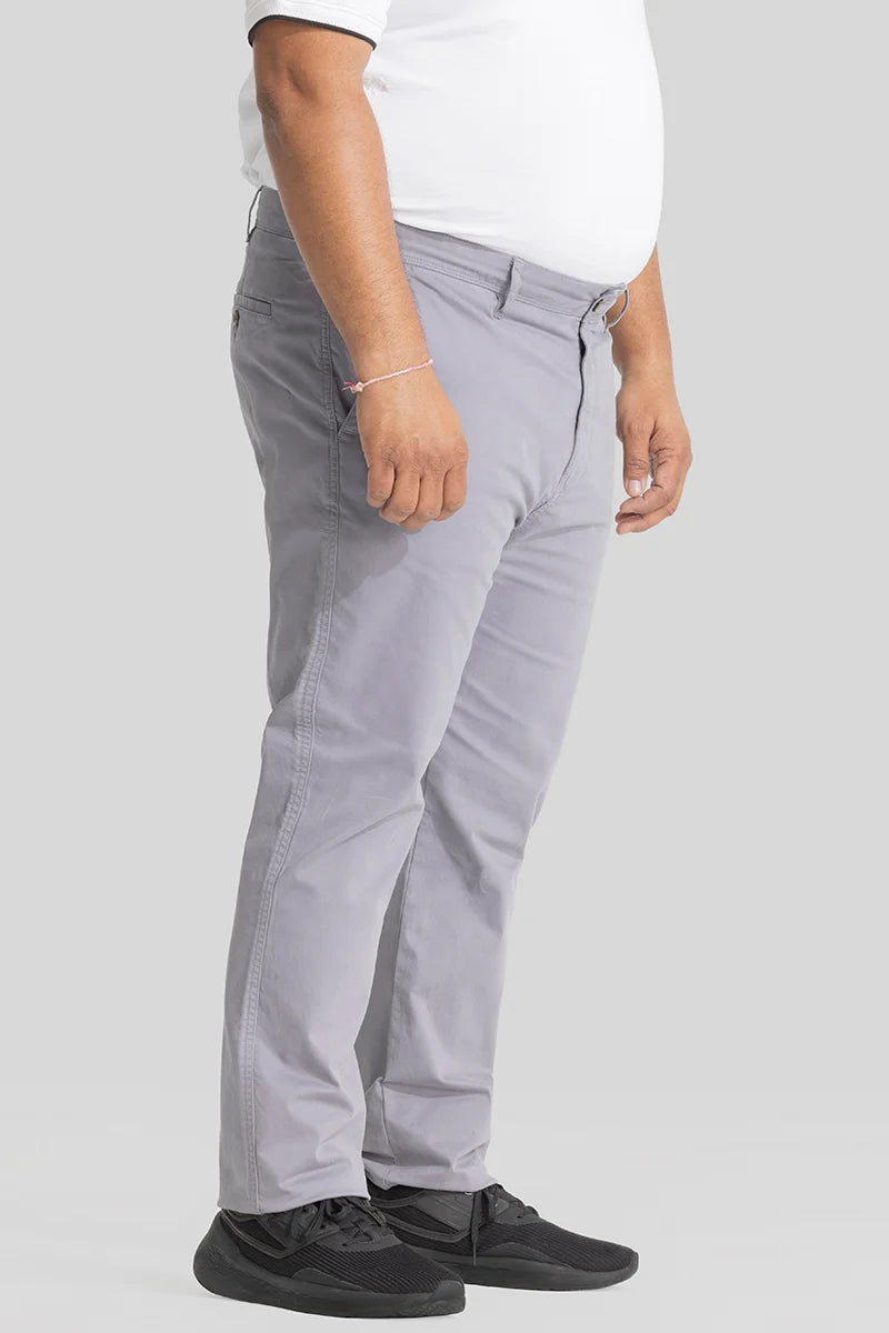 Seemly Light Grey Plain Regular Fit Plus Size Chinos