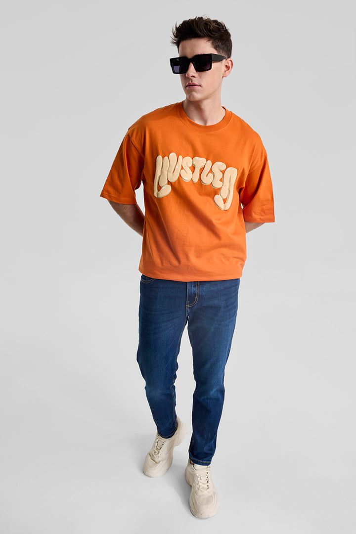 Hustler Orange Oversized Fit T-Shirt