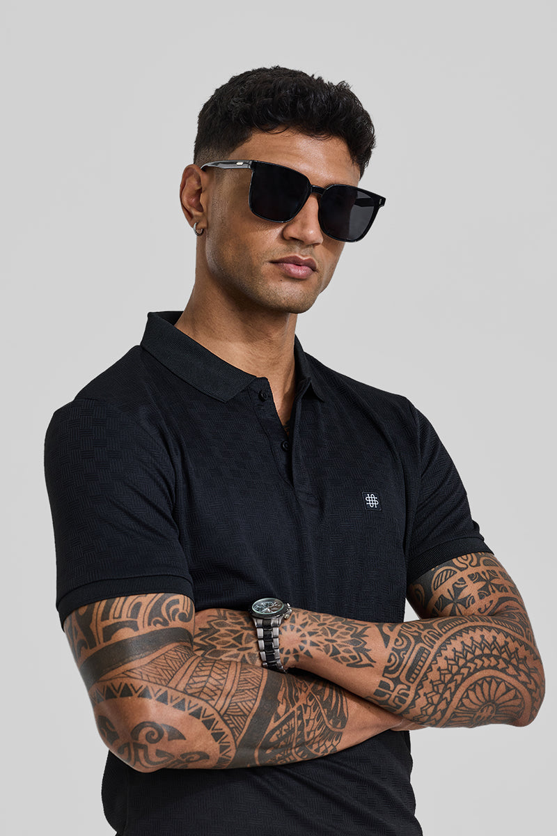 Black Textured Polo T-Shirt