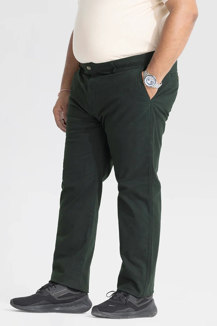 Seemly Dark Green Plain Regular Fit Plus Size Chinos