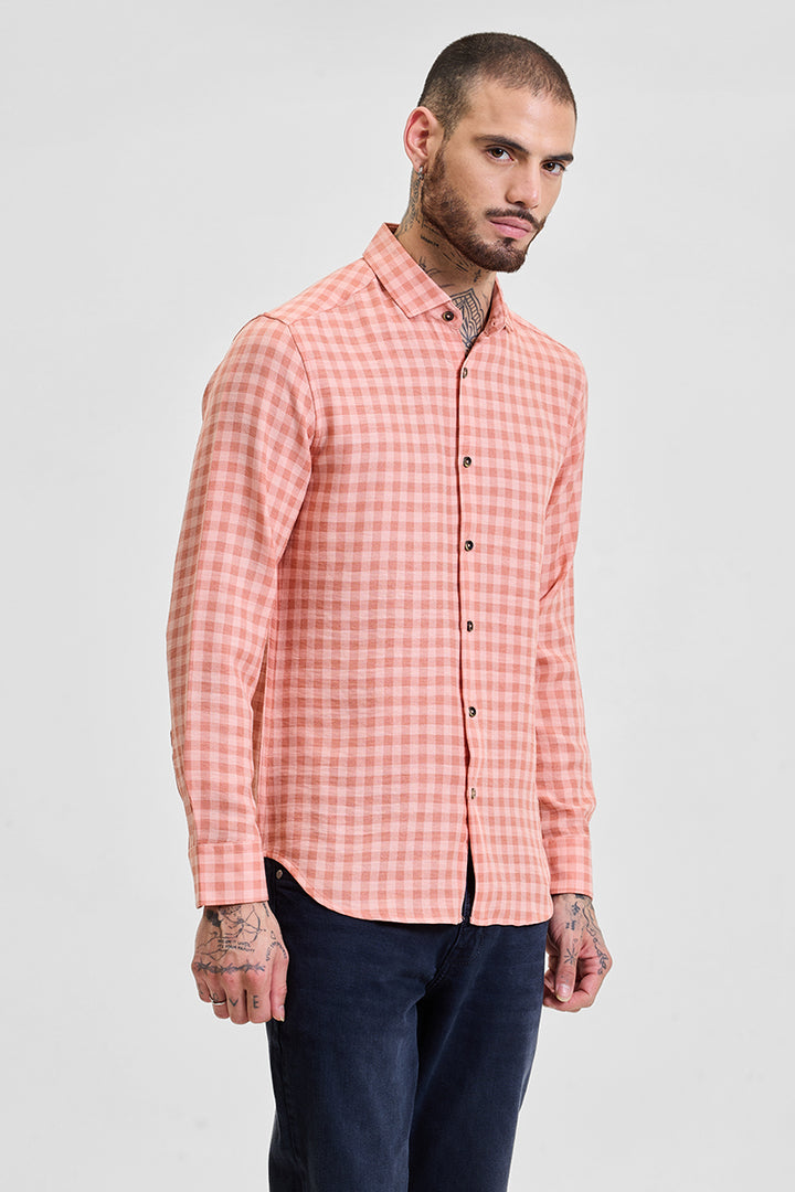 Peach Checks Slim Fit Shirt