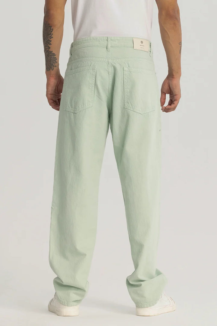 Green Plain Baggy Fit Jeans