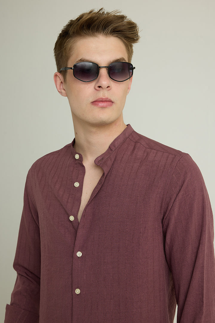 Mauve Mandarin Textured Shirt