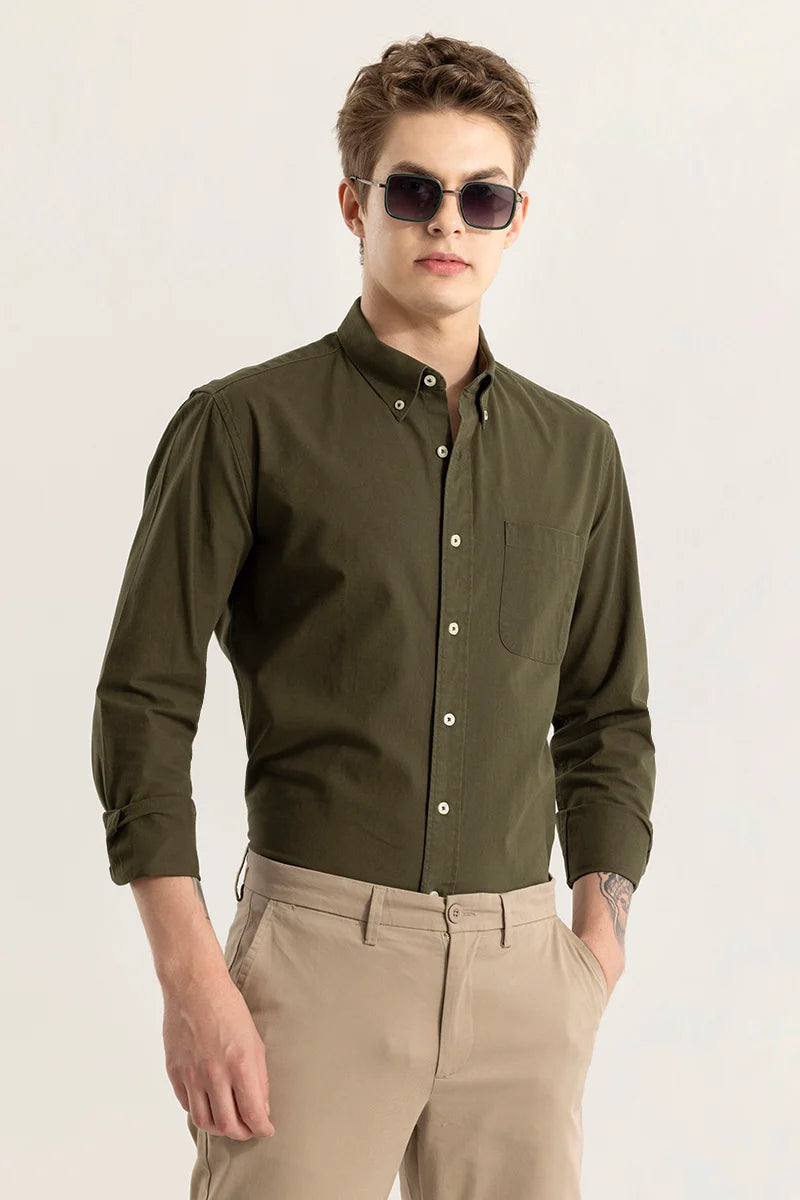 Buy Men's Shirtolo Plain Olive Shirt Online | Snitch – SNITCH