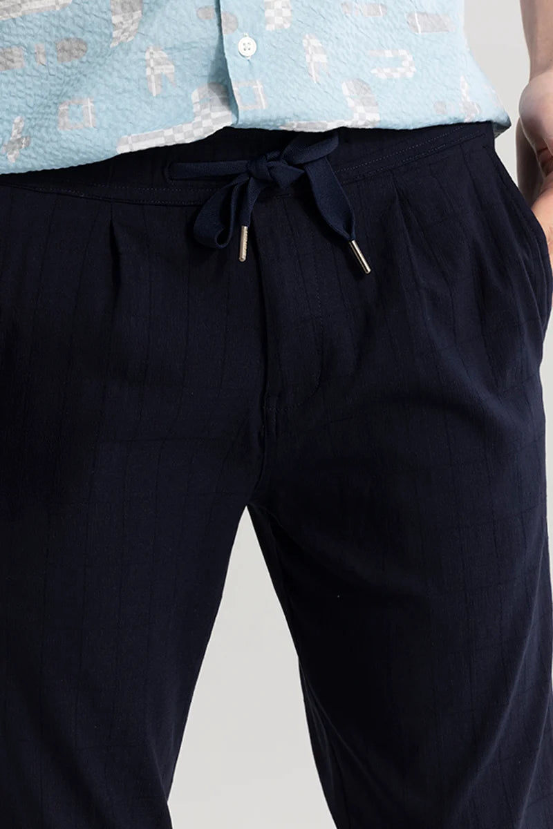 Veluxe Navy Checked Linen Blend Pant