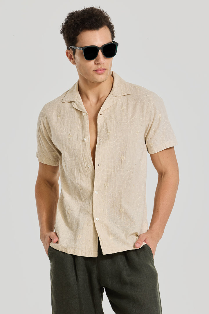 Cream Embroidered Cuban Shirt