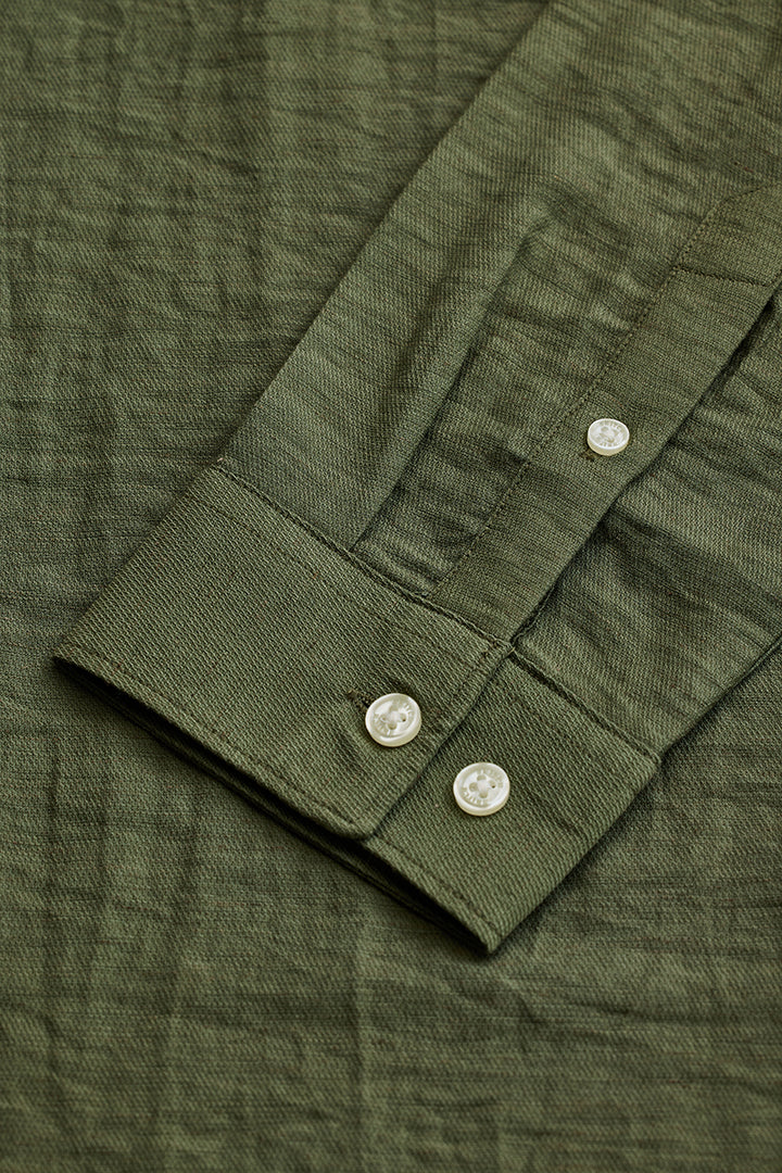 Olive Mandarin Linen Blend Shirt