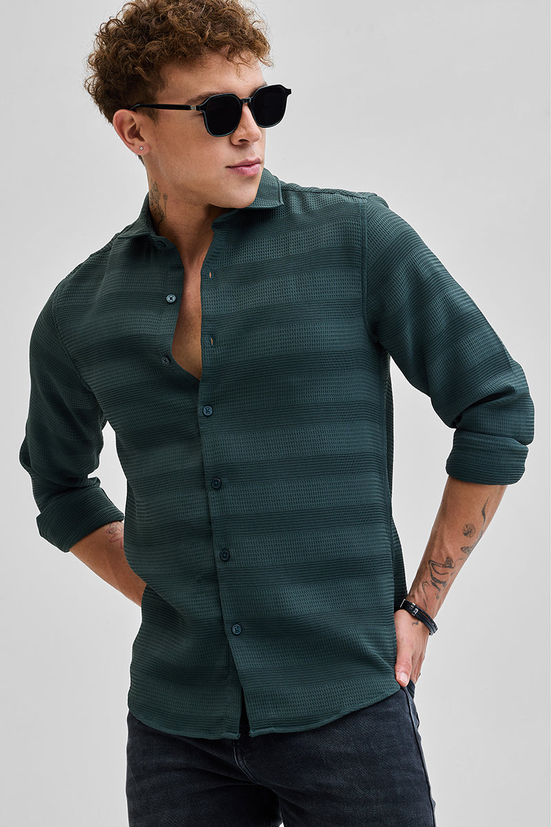 Green Textured Slim Fit Shirt