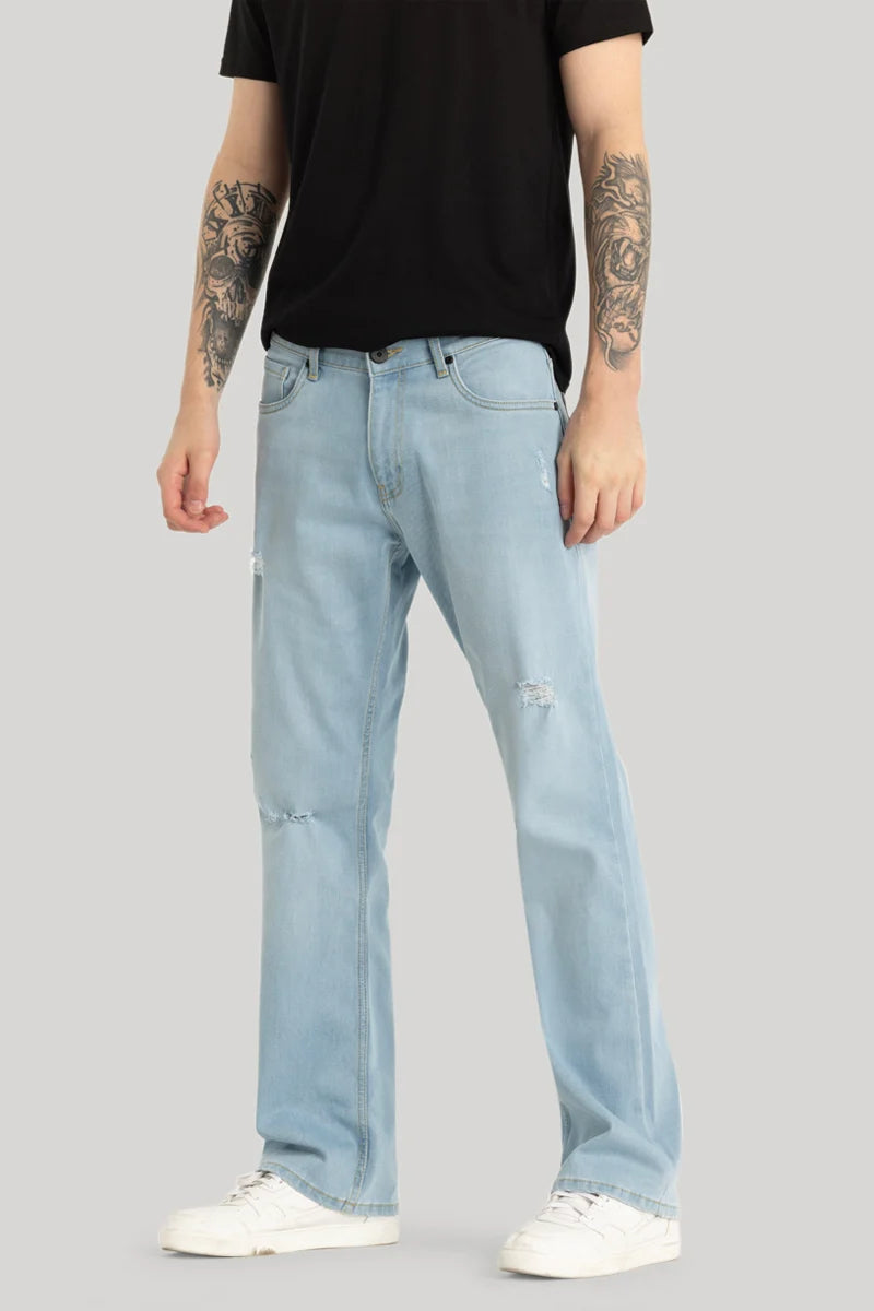 Light Blue Distressed Bootcut Jeans