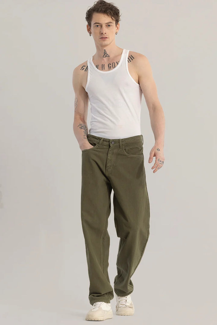 Evader Olive Baggy Fit Jeans