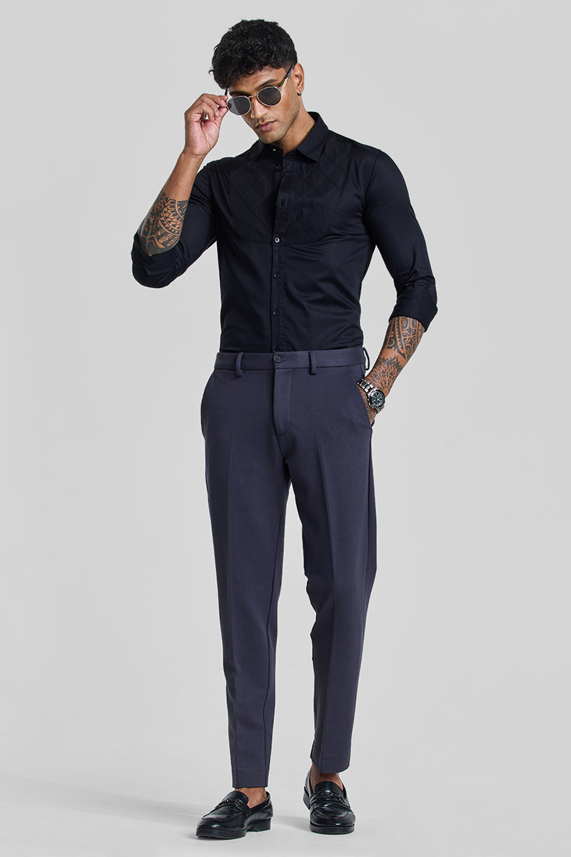 Black Embroidered Slim Fit Shirt