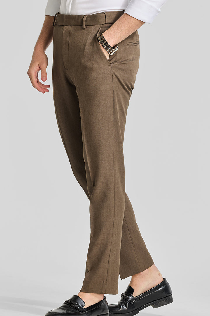 Brown Stretch Slim Fit Trousers