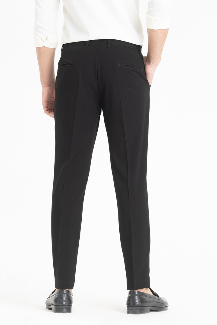 Black Self-Design Formal Trousers