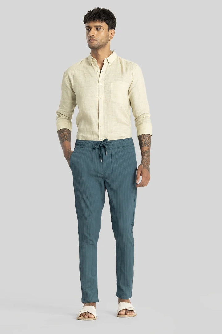 Harbor Teal Plain Slim Fit Trousers