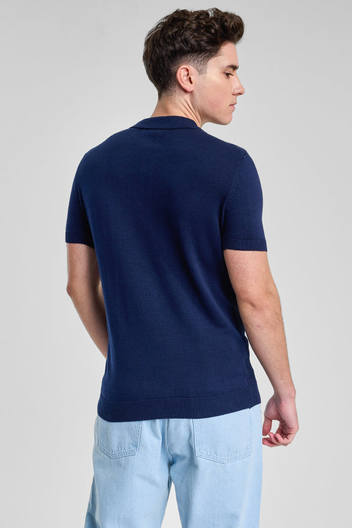 Navy Knitted Polo T-Shirt