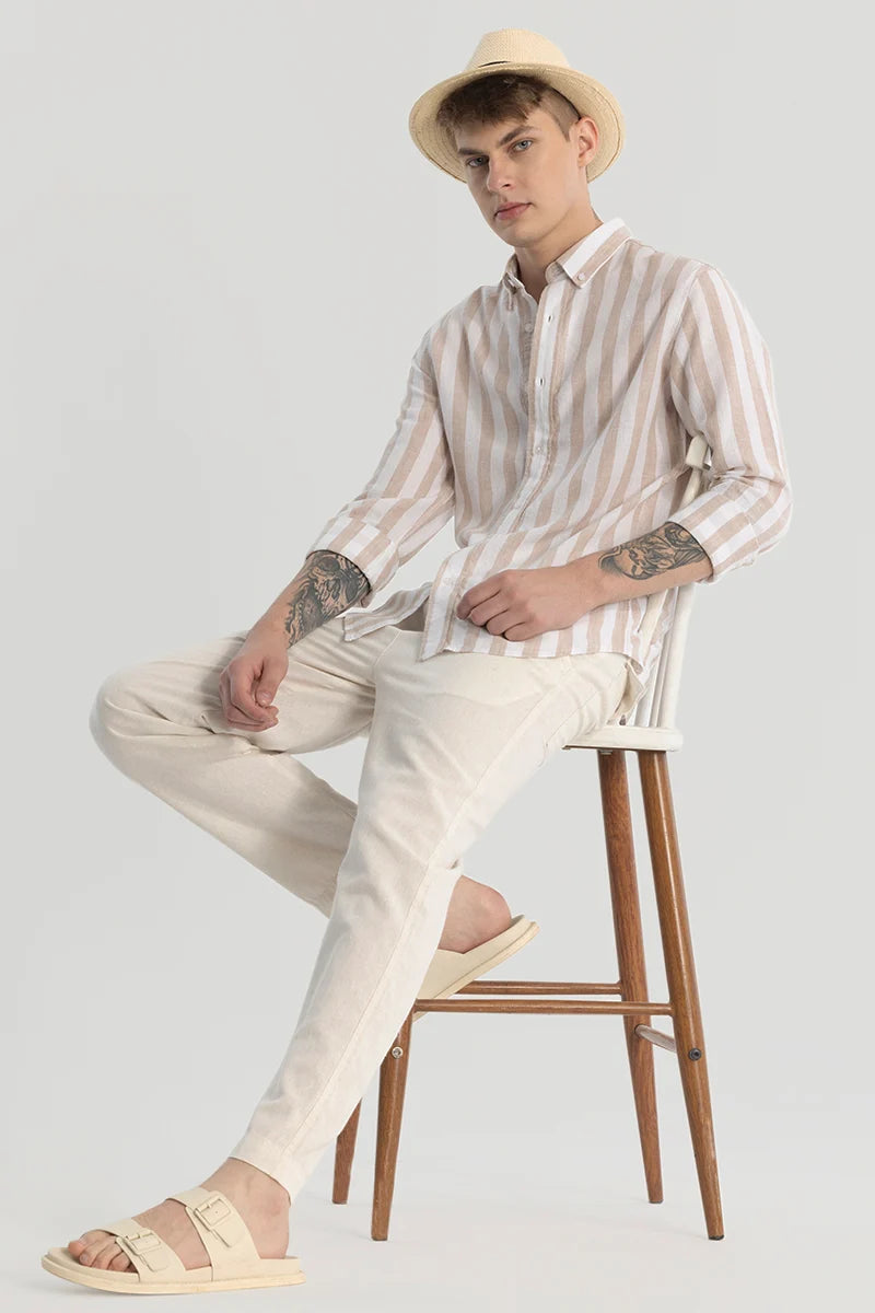 Peach Stripes Linen Blend Shirt