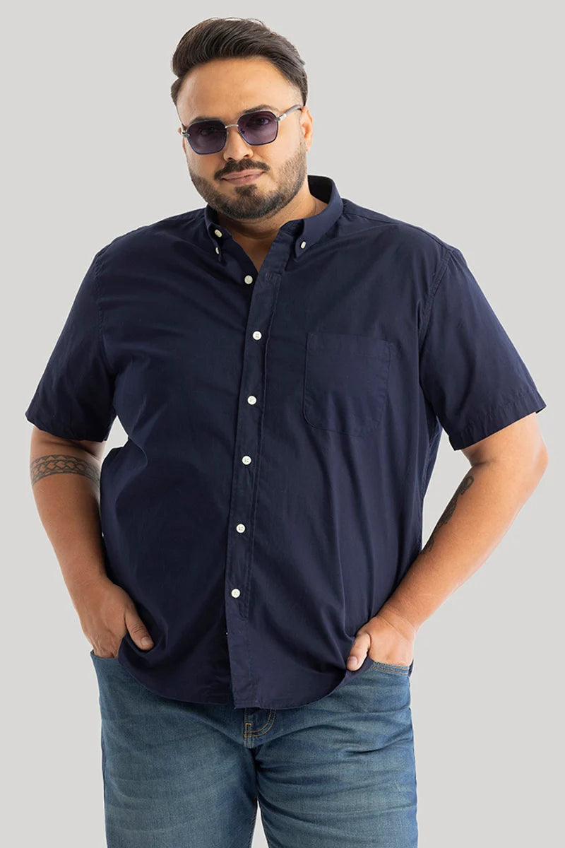 Downtown Navy Oxford Plus Size Shirt