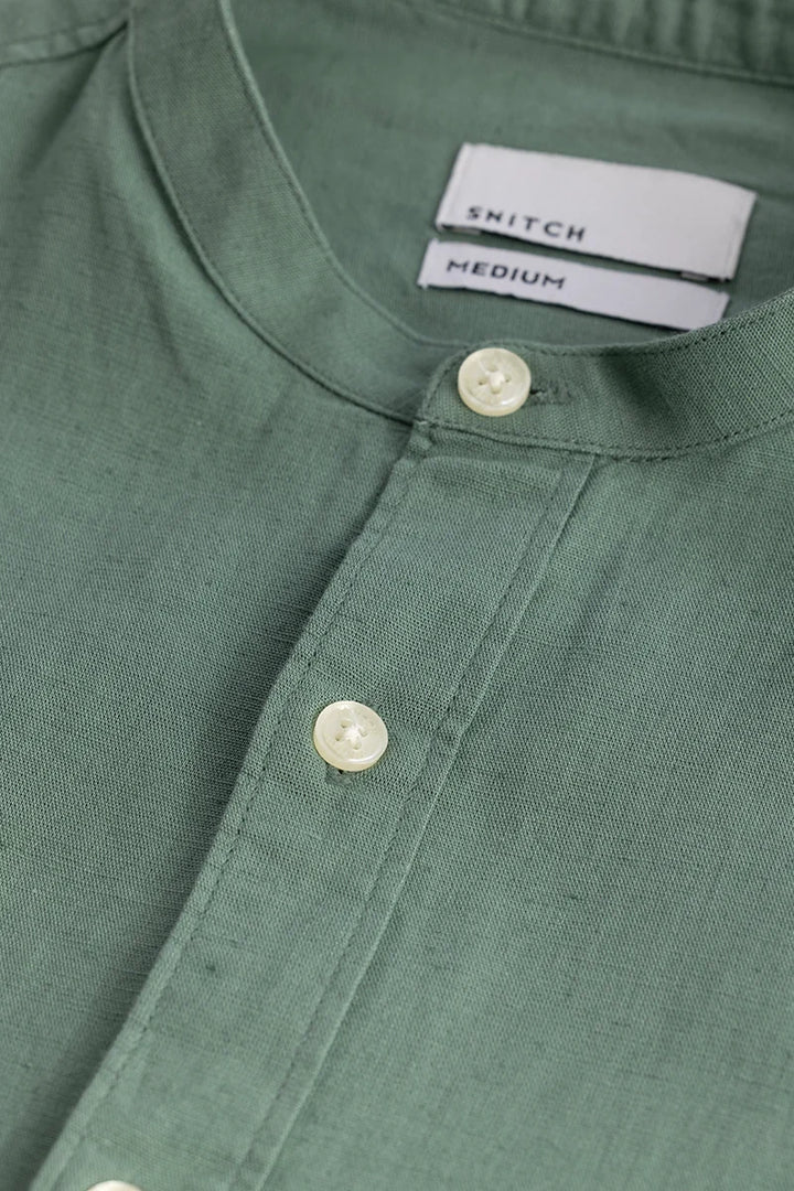 Linen Elegance Green Plain Shirts