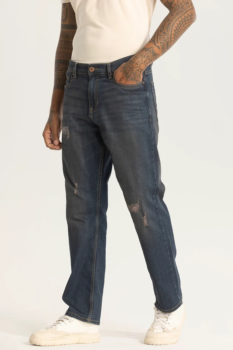 Grey Distressed Comfort Fit Jeans