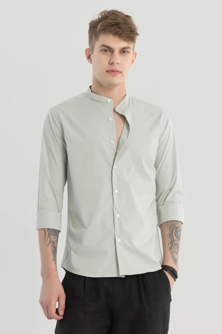 Grey Plain Mandarin Shirt