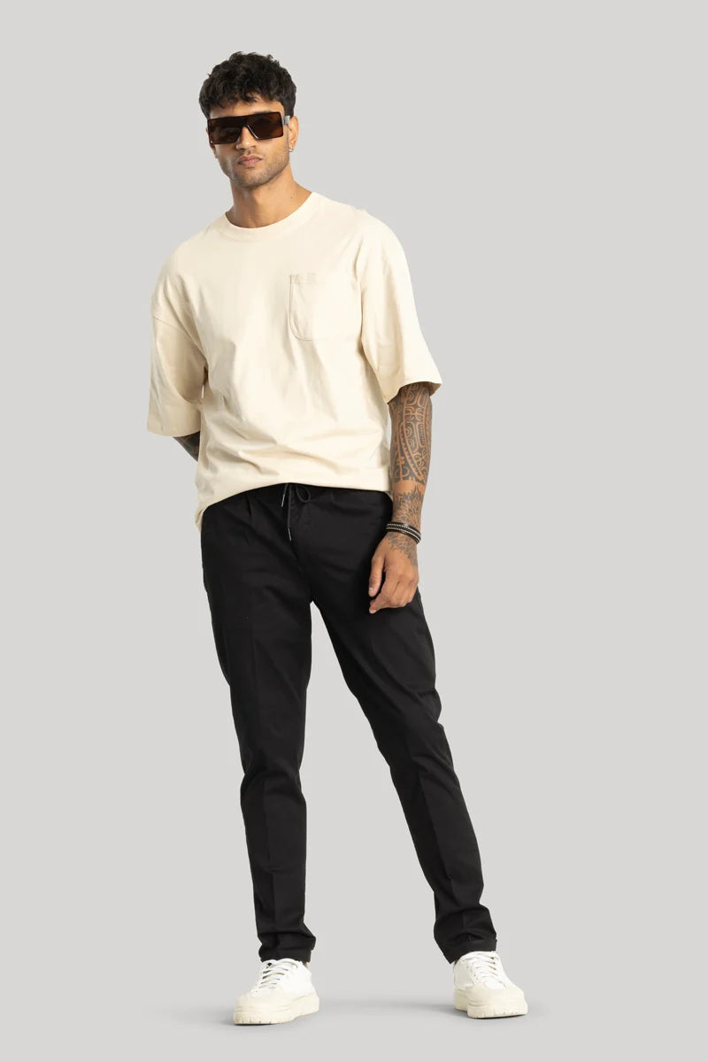 Angelo Black Plain Slim Fit Chinos