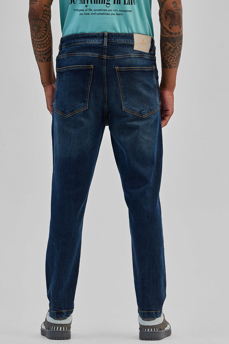 Dark Blue Distressed Slim Fit Jeans