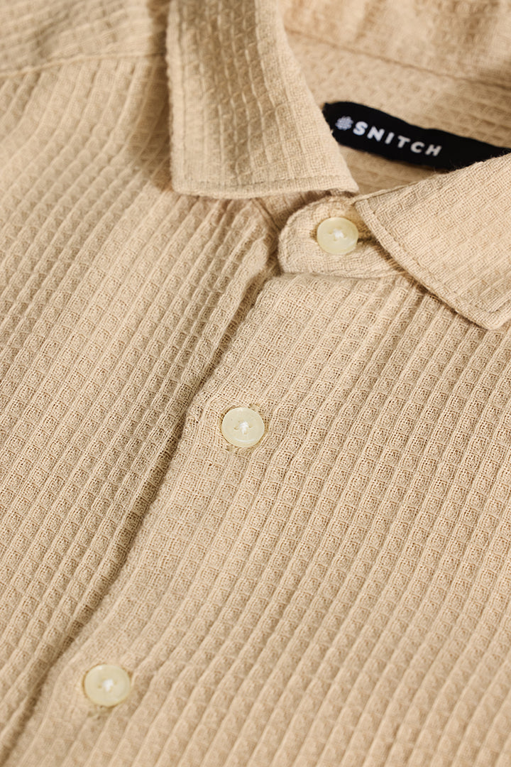 Beige Slim Fit Textured Shirt