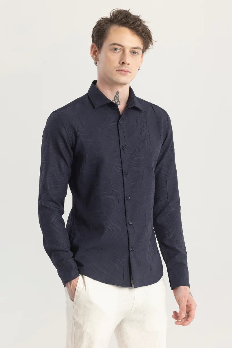 SlumberQuilt Navy Self-Design Shirt