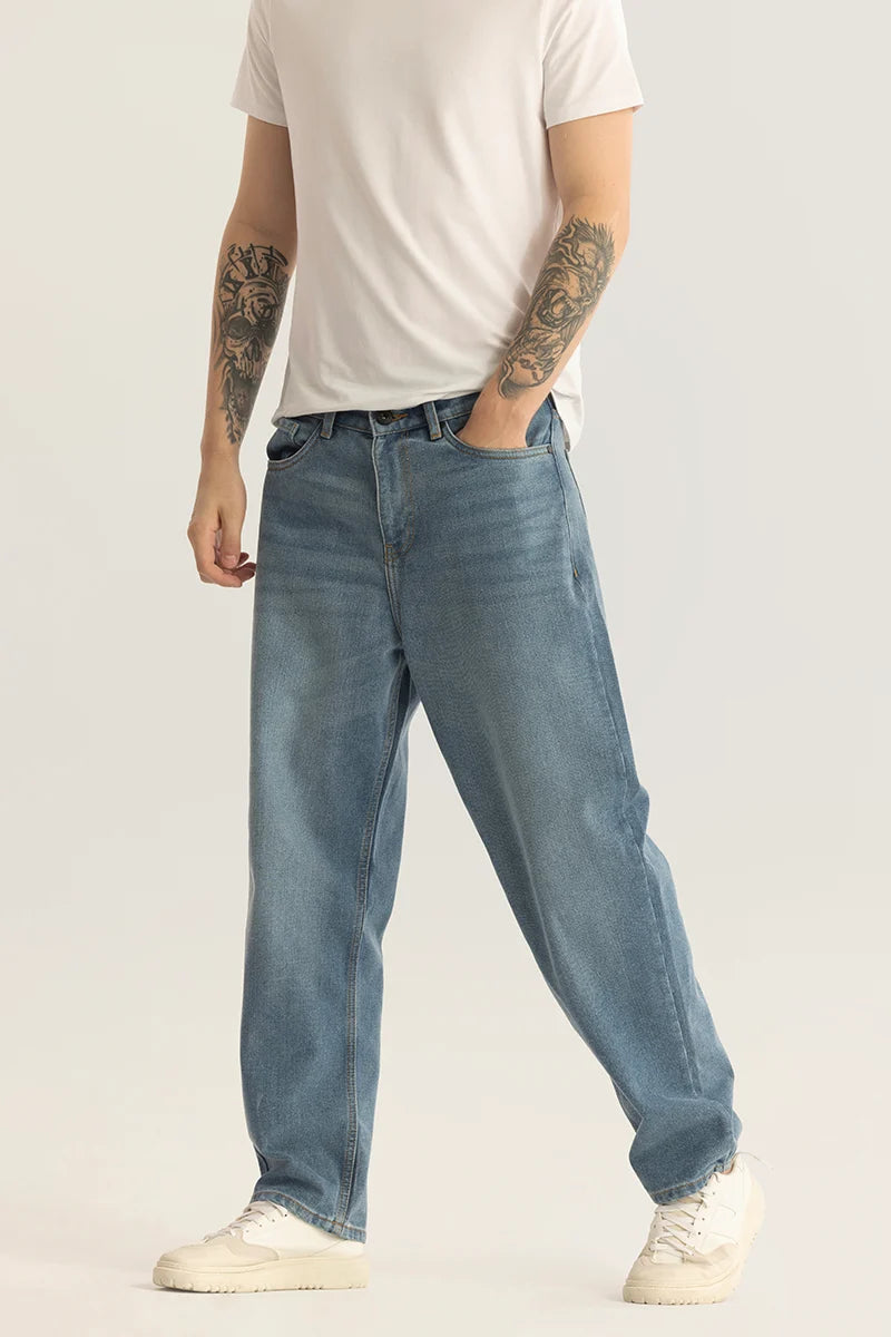 Eloise Blue Plain Loose Fit Jeans