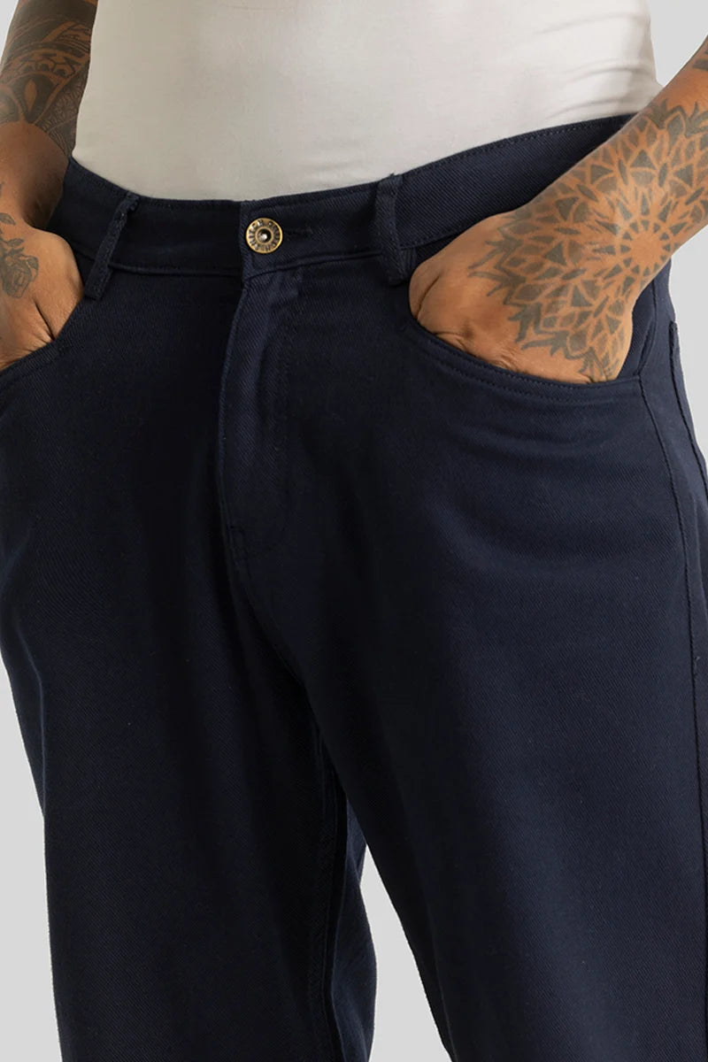 Camille Navy Plain Relaxed Fit Chinos