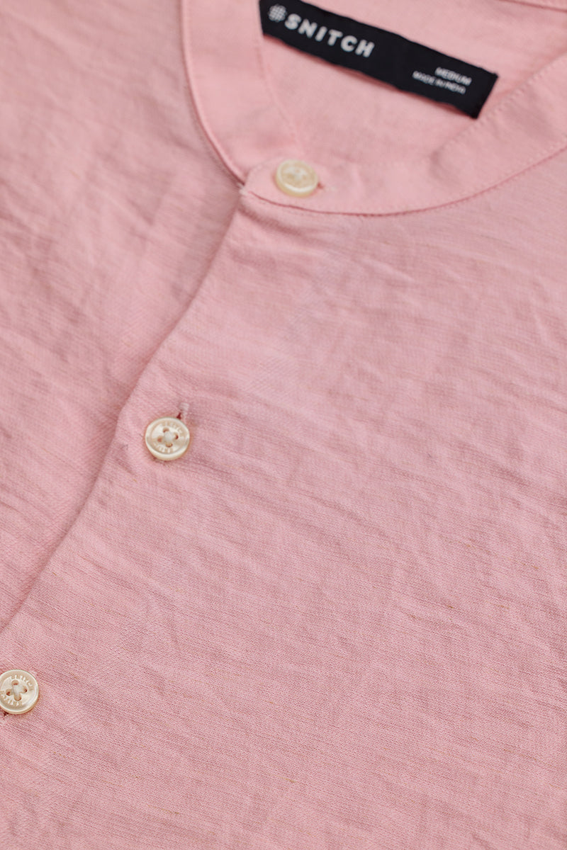 Light Pink Mandarin Linen Blend Shirt