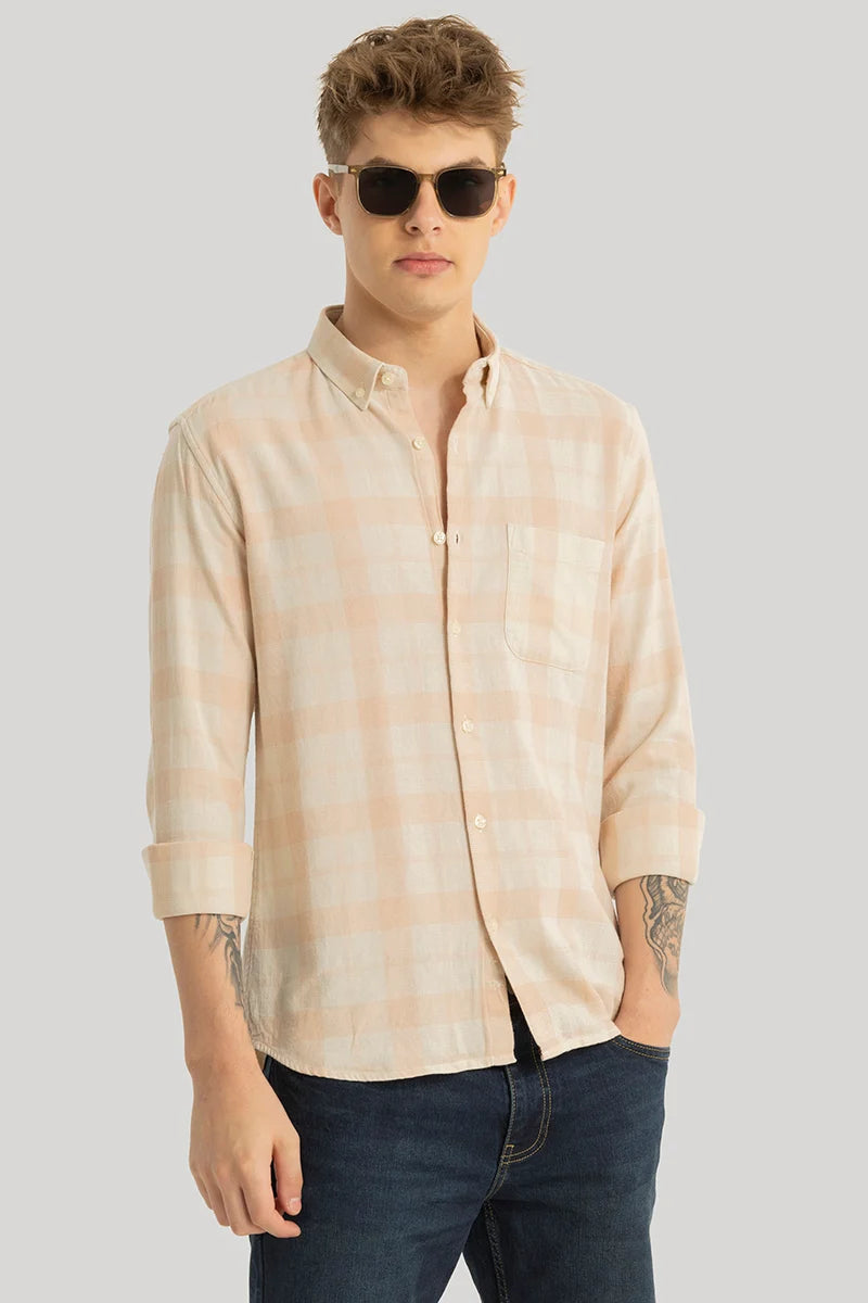 Axis Peach Checks Linen Shirt