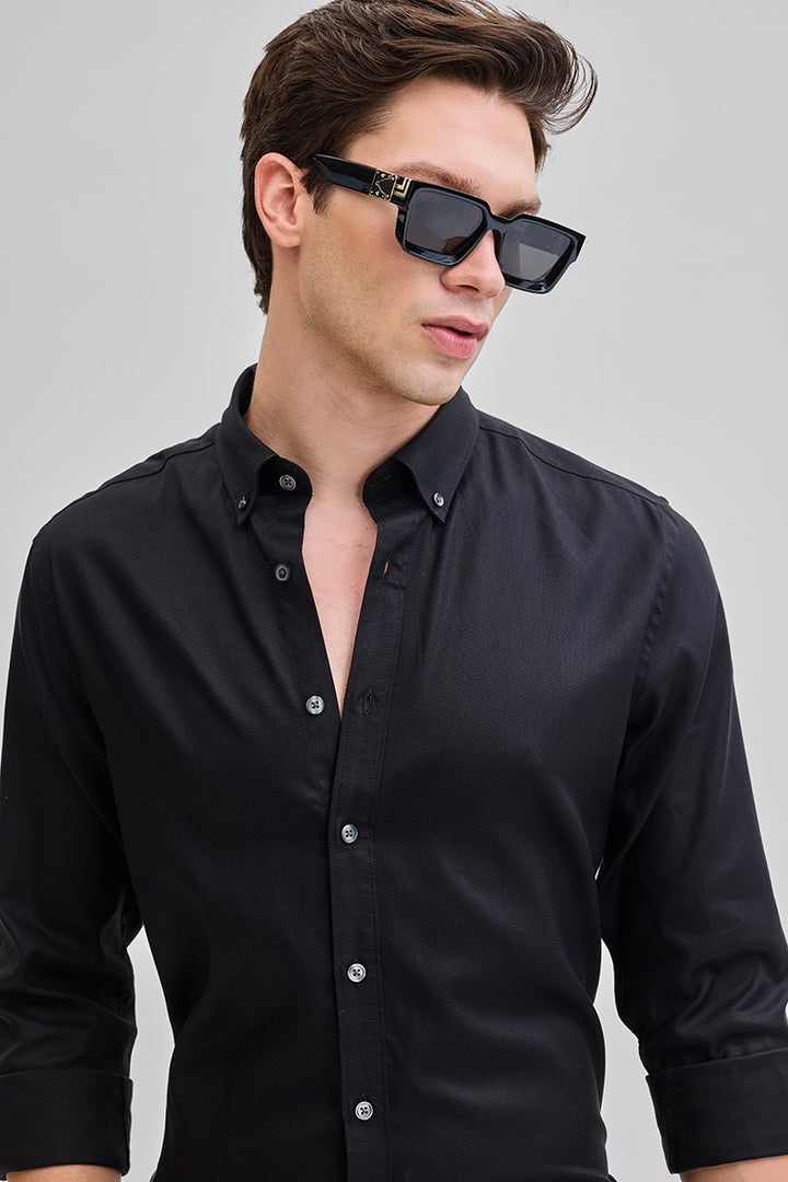 Black Solid Twill Shirt