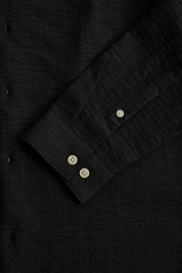 Charcoal Grey Mandarin Textured Shirt