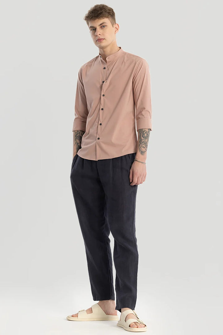 Peach Plain Mandarin Shirt