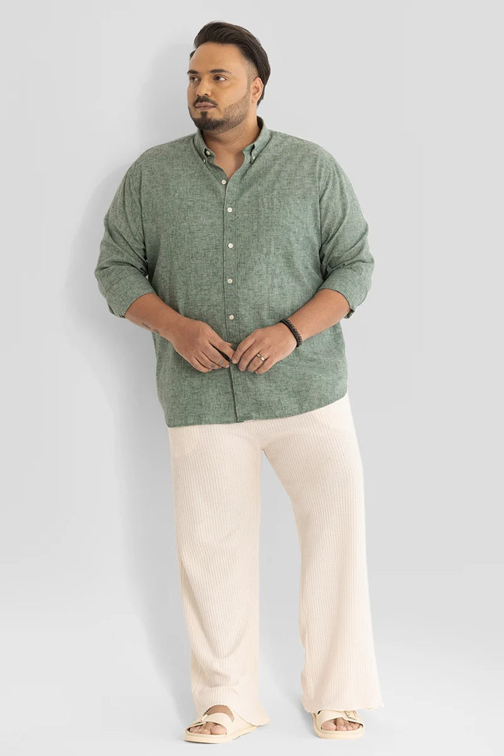 Olive Linen Blend Plus Size Shirt