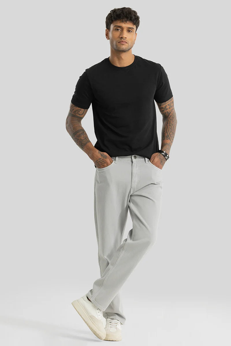 Etienne Light Grey Plain Relaxed Fit Jeans