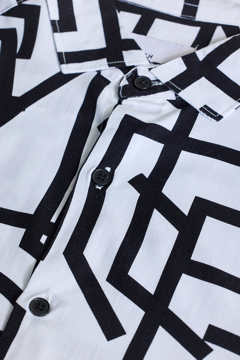 White Abstract Slim Fit Shirt